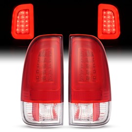 HECASA LED Pair Tail Lights Compatible with 2008-2016 Ford F250 F350 F450 F550 Super Duty Tail Lamp w/LED Tube Bar LH & RH Red Lens Chrome Housing Replacement for FO2800208 FO2801208