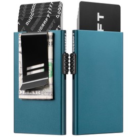 DUGRAFT - portafolios para tarjetas de crédito para hombre, con bloqueo RFID, portafolios minimalista para mujer, portafolios RFID, capacidad para 5-6 tarjetas, Azul