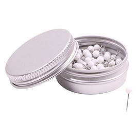 PTC Office 1/8 Inch Map Tacks DIY Craft Plastic Round Head Push Pins with Steel Point for Cork Boards(White, 100PCS)