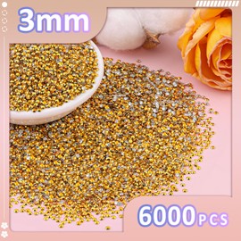 6000Pcs 3mm Resin Jelly Rhinestones with 3Pcs 10ml B7000 Jewelry Glue for Crafting, Gold Large Amount Flatback Gems, Bedazzling Crystal Bulk for DIY Crafts Clothing Tumblers Shoes Nail Art Fabric