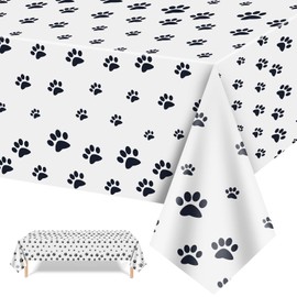 137 x 274 cm Dog Paw Print Tablecloth Jungle Safari Animal Tablecloth Plastic Waterproof Dog Paw Print Table Cover for Children Birthday Party Jungle Safari Theme Party Supplies