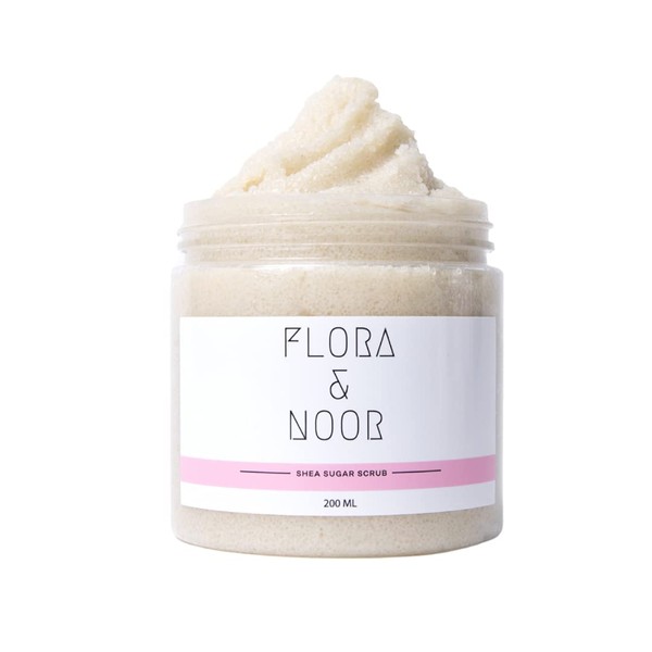 Flora & Noor Shea Sugar Scrub | Exfoliating Scrub for Body Scrub & Shea Butter Scrub | Hydrates and Moisturizes All Type of Skin | Great Gifts For Women | Infused with Colloidal Oatmeal 2oz