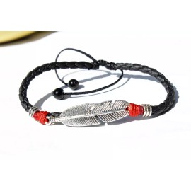 DAINTY Women/ Men Feather / Leaf Red Rope Genuine Leather Anklet Bracelet One Size