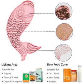 Licking Mat for Dogs and Cats,Fish-Shaped Cat Slow Feeders Lick Mat, Non-Slip Slow Feeders Licking Mat with Suction Cups for Reducing Boredom, Great for Bathin、Grooming（Grey