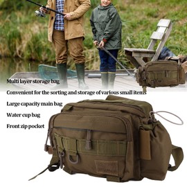 Yaogohua Fishing Tackle Bag Nylon 600D Fishing Gear Sling Pack with Waist Belt for Outdoor Travel Pack(Khaki)