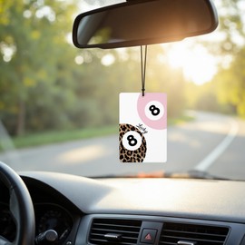 DEQSX Pink Leopard Print Car Air Freshener 4 Pcs, Trendy Cheetah Lucky 8 Ball Ace Card Hanging Air Freshener for Cars Closet Drawer Books Office, Girly Car Accessories Mirror Decor for Women