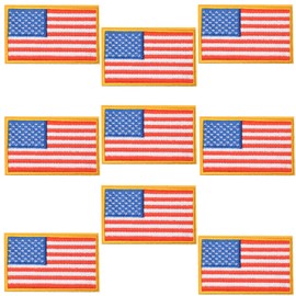 TACVEL 9Pcs Small American Flag Patches Patriotic Embroidered Iron-On US Flag Patch Appliques, Iron on or Sew on for Uniforms, Hats, Backpacks, Jackets, Pants, DIY Accessories-Gold