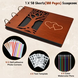 Photo Album Scrapbooking-DIY Scrapbook, Wooden Family Photo Album, 50 Sheets/100Pages Memories Photo Album With Full Accessories, Scrap Book Photo Album Gift for Wedding, Anniversary, Baby Shower