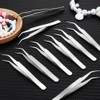 9 Pieces Curved Pointed Craft Tweezers Stainless Steel Precision Tweezer