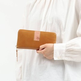 Mozu 86092 Square Long Wallet, Leather, Round Zipper, Square, Men's, Women's, Orange