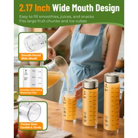 Zukro 16 oz Borosilicate Glass Water Bottles with Stainless Steel Lids and Measurement| Reusable Leakproof Drinking Bottles for Juicing, Smoothie, Protein| 4 Pack Wide Mouth BPA-Free Juice Container