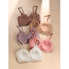 Verdusa Women's 5Pack Padded Seamless Bralettes Bra Camisole Top, Beige Multi, Large