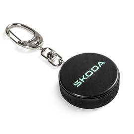 Skoda 6U0087011A Key Fob Logo Emblem Pendant, Hard Rubber, Shape: Ice Hockey Puck, Green/Black, black, Classic