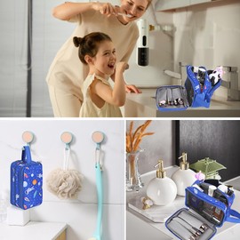 cotmcor Cute Kids Toiletry Bag for Boys, Toddler Travel Makeup Bag Cosmetic Bag for Toddler Boys Gift, Shark Blue