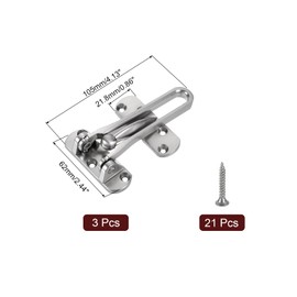 sourcing map 3Pcs Swing Bar Door Lock Zinc Alloy Door Safety Latch Security Door Buckle with Screws for Home Hotel Apartment, Silver