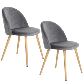 FurnitureR Upholstered Velvet Dining Chair Mid Back Armless with Wood Legs for Home Kitchen Bedroom Living Room, Set of 2, Grey