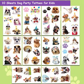 Hohamn Dog Party Tattoos for Kids, 10 Sheets Cute Funny Dog Party Temporary Tattoos for Kids Girls Boys Birthday Party Supplies Gifts Decoration