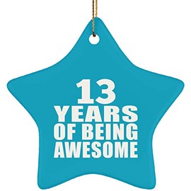 Designsify Gifts, 13th Birthday 13 Years of Being Awesome, Star Ornament Turquoise Xmas Tree Hanging Decoration, for Anniversary Parents Mothers Day Fathers Day Party, to Men Women Him Her Friend Mom