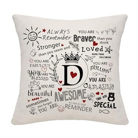 Inspirational Gift Always Remember Throw Pillow Covers with A-Z Initial Letters You are Awesome Women Men Girls Boys Graduation Gift Birthday Gift (D)