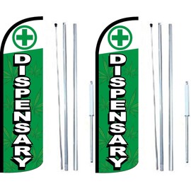Dispensary King Windless Flag Sign with Complete Hybrid Pole Set - Pack of 2