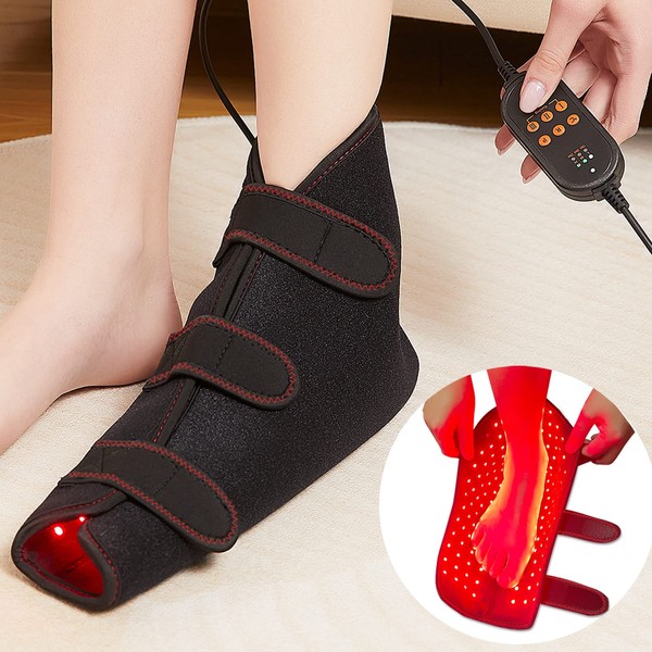 Red & Infrared Light Therapy Shoe, 158PCS 660nm Red Light and 850nm Infrared Light for Feet Ankle Toes Instep Pain Relief, Adjustable Light Wavelength & Temp & Time, Pulse Mode, Auto Shut-Off (Single)