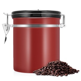 1.5L 304 Stainless Steel Airtight Coffee Beans Container Storage Canister Can Wine Red