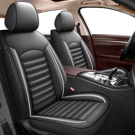 IKABEVEM Car Seat Covers Fit for Nissan Kicks 2018-2025 2026 Faux Leather Seat Cover Full Set Compatible Airbag Waterproof Seat Cushion Automotive Interior Accessories(2 Rows 5 Seats)-White Line