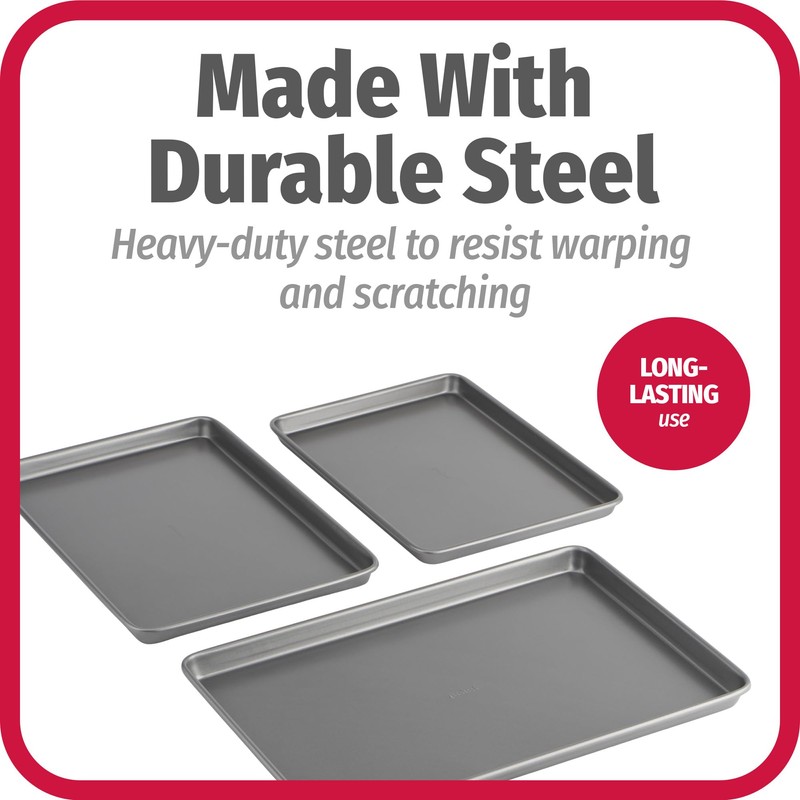 GoodCook Everyday Nonstick Baking Sheet Set, 3 Pack Includes One