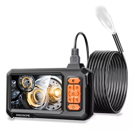 MUKEAO Cámara Endoscopio Industrial, Boroscopio 1080p, Pantalla IPS 4.3'' HD, 5m, 8 Leds, IP67, Cable Semirrígido para Inspección de Tuberías, Reparación Automotriz y Uso Industrial