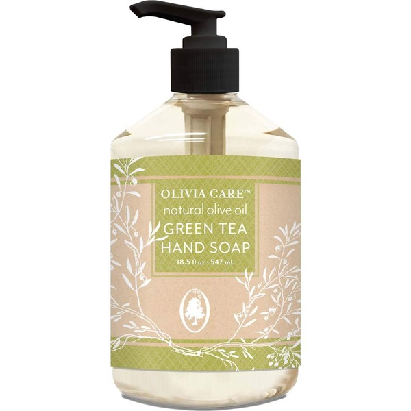 Olivia Care Liquid Hand Soap Green Tea & Olive Oil. All Natural - Cleansing, Germ-Fighting, Moisturizing Hand Wash for Kitchen & Bathroom - Gentle, Mild & Natural Scented - 18.5 OZ