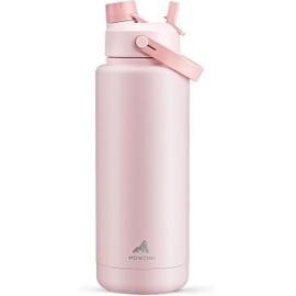 POWCAN Botella de agua aislada de 40 oz con pajita 2 en 1 y tapa con boquilla, mantiene el frío las 24 horas, a prueba de fugas, botella de agua de