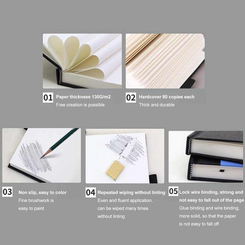 80 Sheets A4 Sketch Book Multipurpose 130gsm Hardcover Drawing Notebook