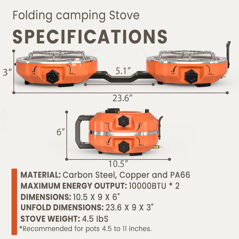 Cofiyard 20,000 BTUs 2 Burner Camping Stove, Portable Folding Propane