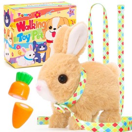 Plush Toys Electronic Toy with Sounds,Wiggling Ears,Twitching Mouth and Nose, Interactive Rabbit Toy with Leash,Easter Christmas Birthday Gift:_yellow