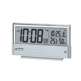Seiko Clock SQ773S Seiko Alarm Clock, Radio-controlled Digital Calendar, Temperature and Humidity Display, Silver, Metallic