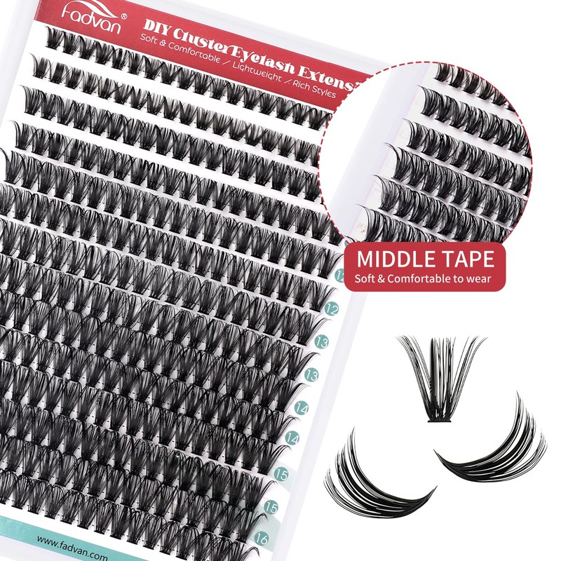 FADVAN False Eyelashes Clusters Pack of 280 50D Mix 9-16