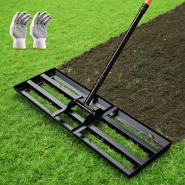 Lawn Leveling Rake 30x10 inch, Heavy Duty Lawn Leveler Tool with 78" Adjustable Handle, Curved Edge & Anti-Fracture Connectors Level Soil or Dirt Ground Surfaces for Backyard, Grass, Golf Course, Farm