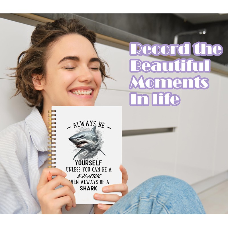 Welshower Coastal Beach Ocean Shark Inspirational Spiral Notebook Journal, Gifts