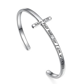 DAOCHONG 925 Sterling Silver Cross Bracelet for Women Adjustable Religious Cuff Bangle Christian Jewelry for Your Loved One