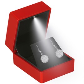 LED Stud Earring Jewelry Gift Box for Proposal, Wedding, Engagement，Birthday Luxury Jewelry Gift Box with LED Light, Jewellry Display Box (Red)