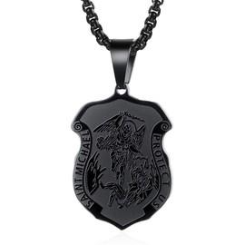 Wolentty Saint Michael Necklace - Stainless Steel Religious St Michael Badge Necklace with 24" Chain
