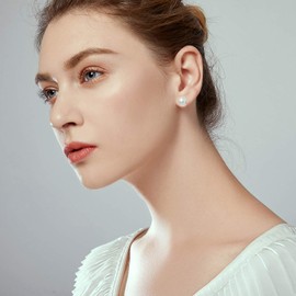 Sterling Silver 9mm White Freshwater Cultured Pearl Stud Earrings for Women