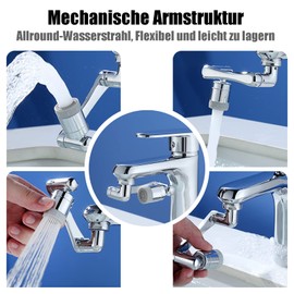 1080 Degree Rotating Multifunctional Extension Tap, Yrakozin Tap Attachment with 2-Way Adjustable Aerator for Kitchen Bathroom, 1440° Tap Extension with Aerators - Silver