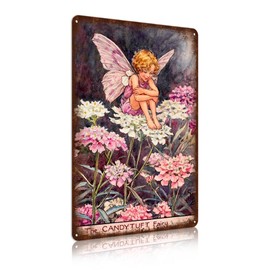 Flower Fairy Wall Decor Vintage Metal Tin Signs Fairy Garden Accessories - The Candytuft