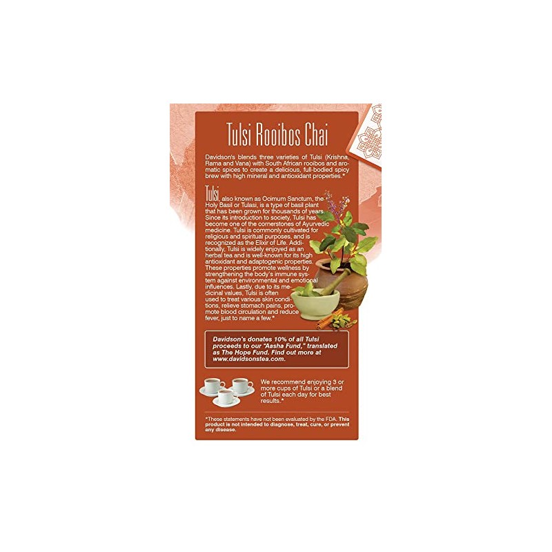 Davidson's Organics, Tulsi Rooibos Chai, 25-count Tea Bags, Pack of