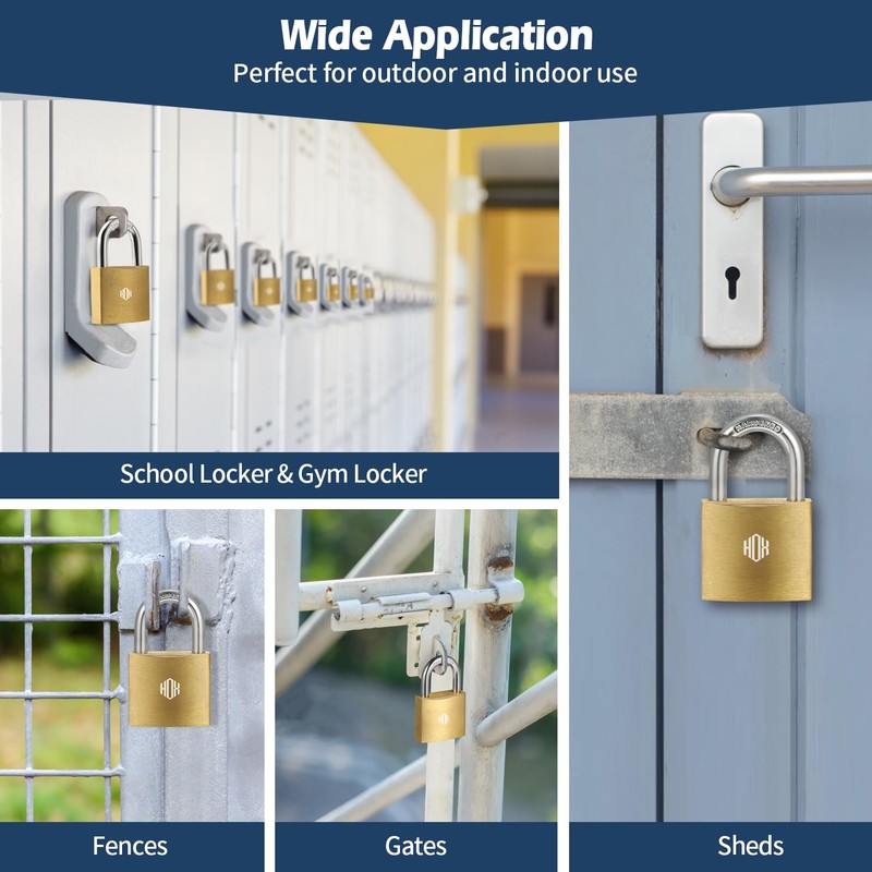 HOX 12-Pack Keyed Padlock, Waterproof and Rustproof, Solid Brass Lock