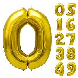Regalo Number Balloons, 35.4 inches (90 cm), Number 0, Number 0, Large Balloons, Birthday, Decoration, Anniversary, Celebration, Big (Number 0, Gold)