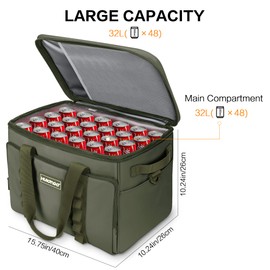 Cooler Bag 32L 48-Cans Collapsible Coolers Bag Soft Insulated Cooler Portable Foldable Large Cooler Leakproof Soft Ice Chest for Camping, Beach, Fishing, Travel, Outdoor, Grocery