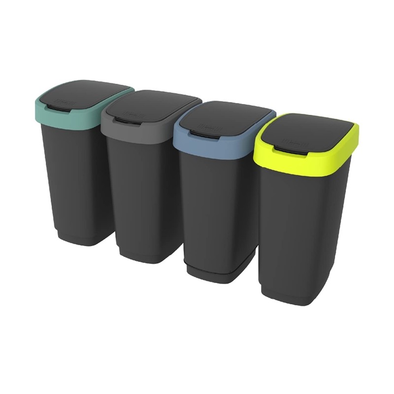 Rotho Twist Bin with Lid, 10 L, Plastic, Black/Green/Anthracite