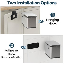 LINSSEN Stainless Steel Hanging Trash Can with Lid and Inner Bucket, 1 Gallon Kitchen Compost Bin for Counter Top, Under Sink or Wall Mount, Small Garbage Can for Cupboard/Bathroom/Bedroom/RV